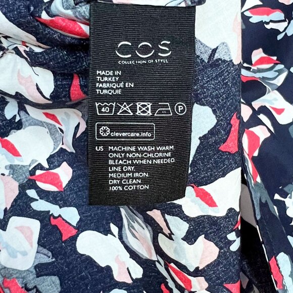 COS 100% Cotton Button Up Down Shirt Top Blouse Abstract Floral Navy Blue 2 $120 - Picture 10 of 13